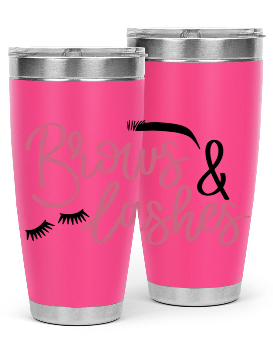 Brows Lashes Style 122# Tumbler in stainless steel with a stylish design, perfect for hot and cold beverages.