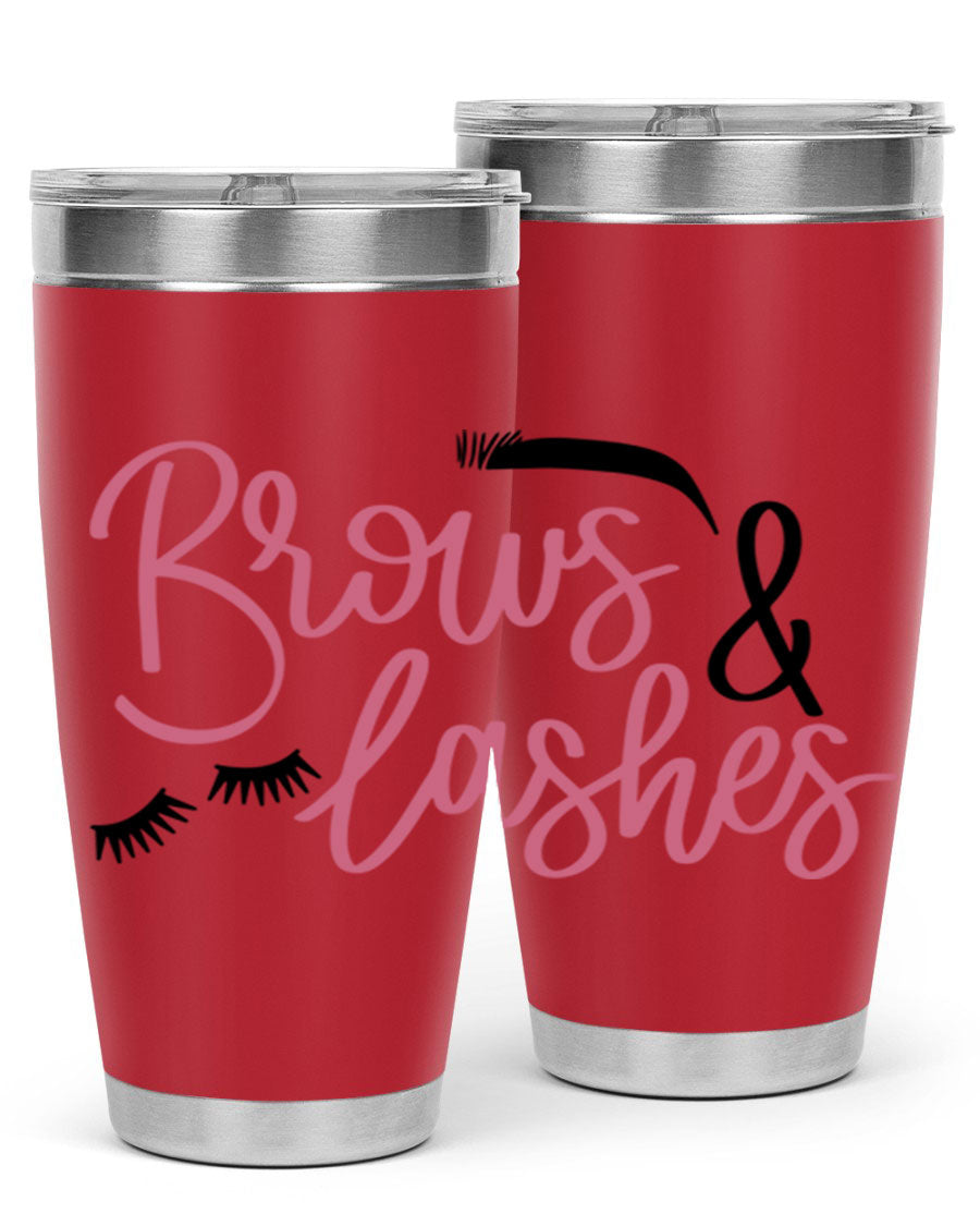 Brows Lashes Style 122# Tumbler in stainless steel with a stylish design, perfect for hot and cold beverages.