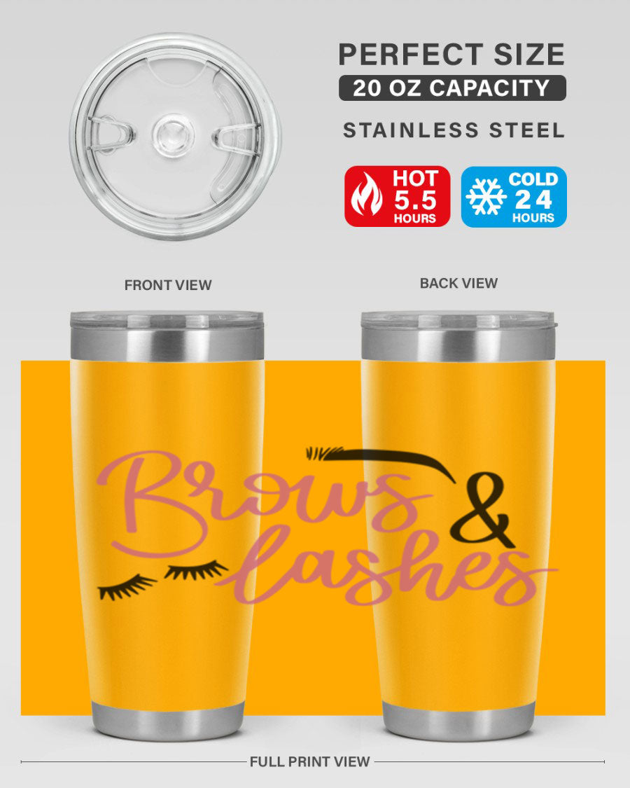 Brows Lashes Style 122# Tumbler in stainless steel with a stylish design, perfect for hot and cold beverages.