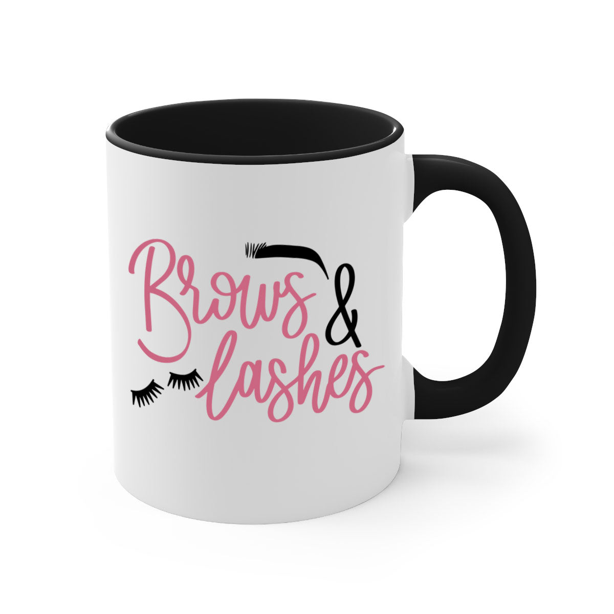 Brows Lashes Style 122# Mug featuring a glossy finish, colored handle, and interior in vibrant colors.