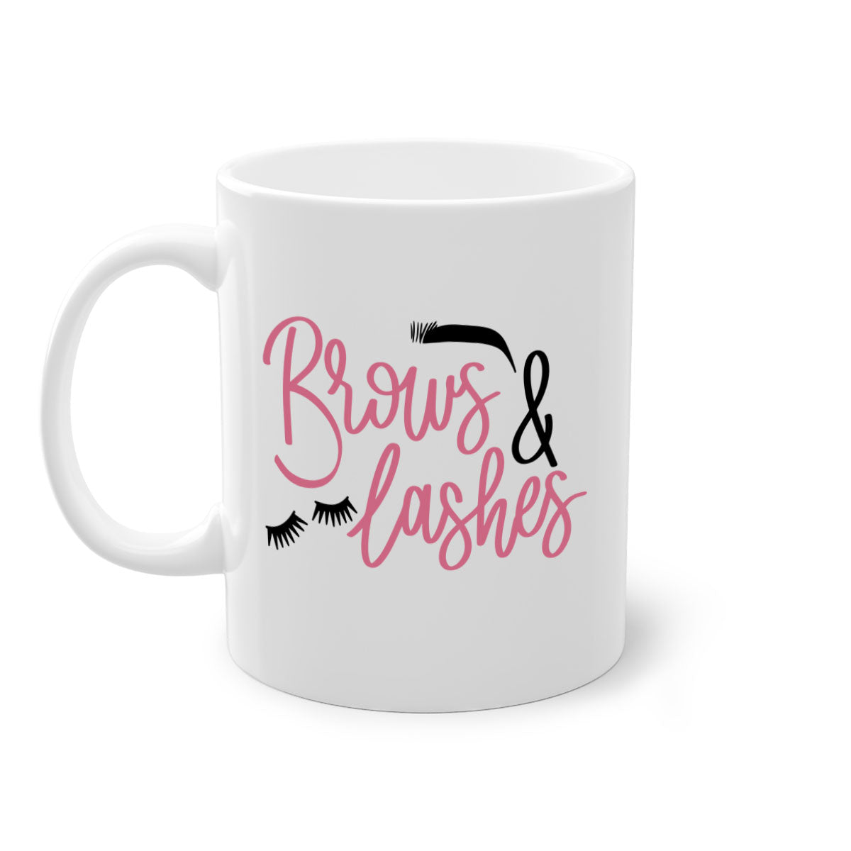 Brows Lashes Style 122# Mug featuring a glossy finish, colored handle, and interior in vibrant colors.