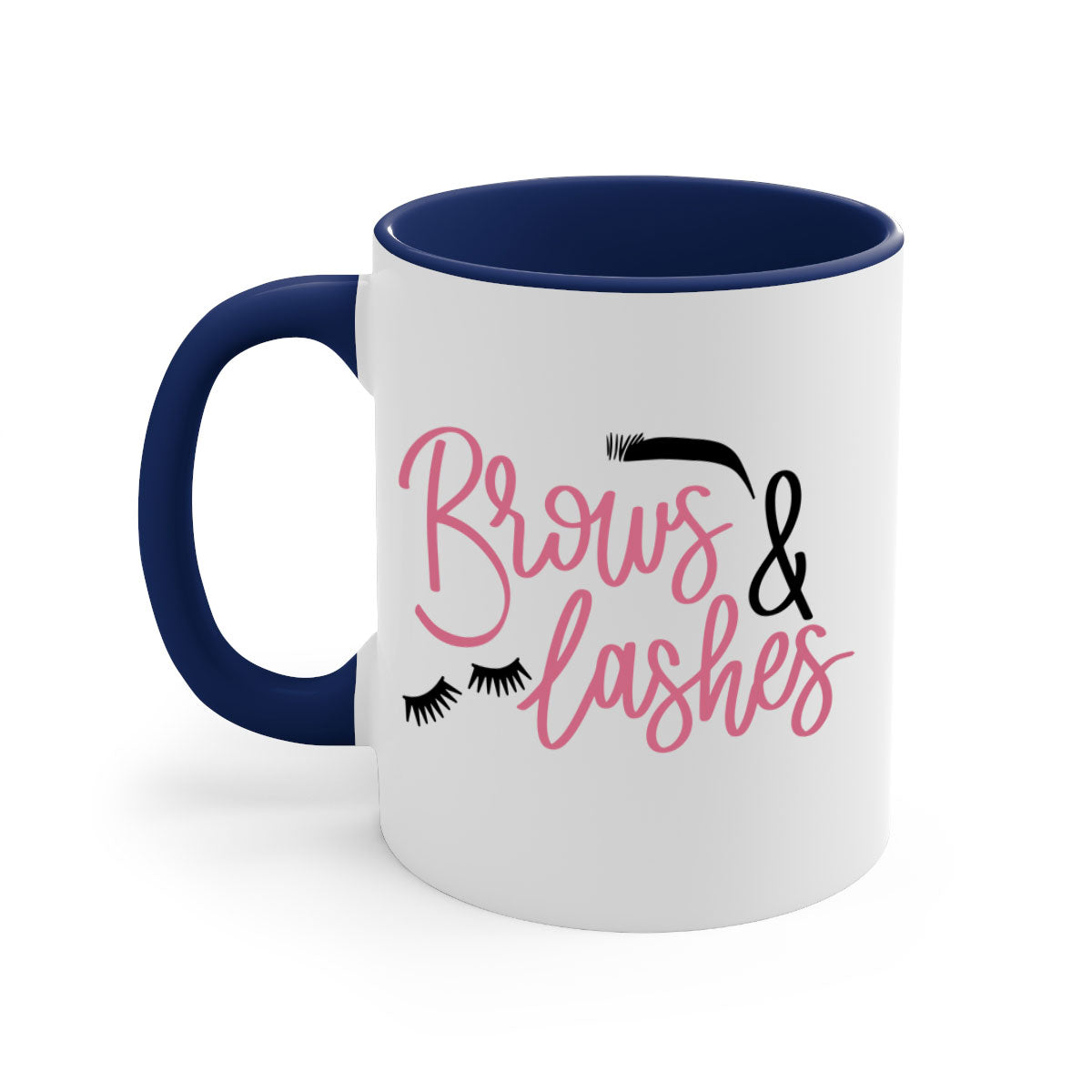 Brows Lashes Style 122# Mug featuring a glossy finish, colored handle, and interior in vibrant colors.