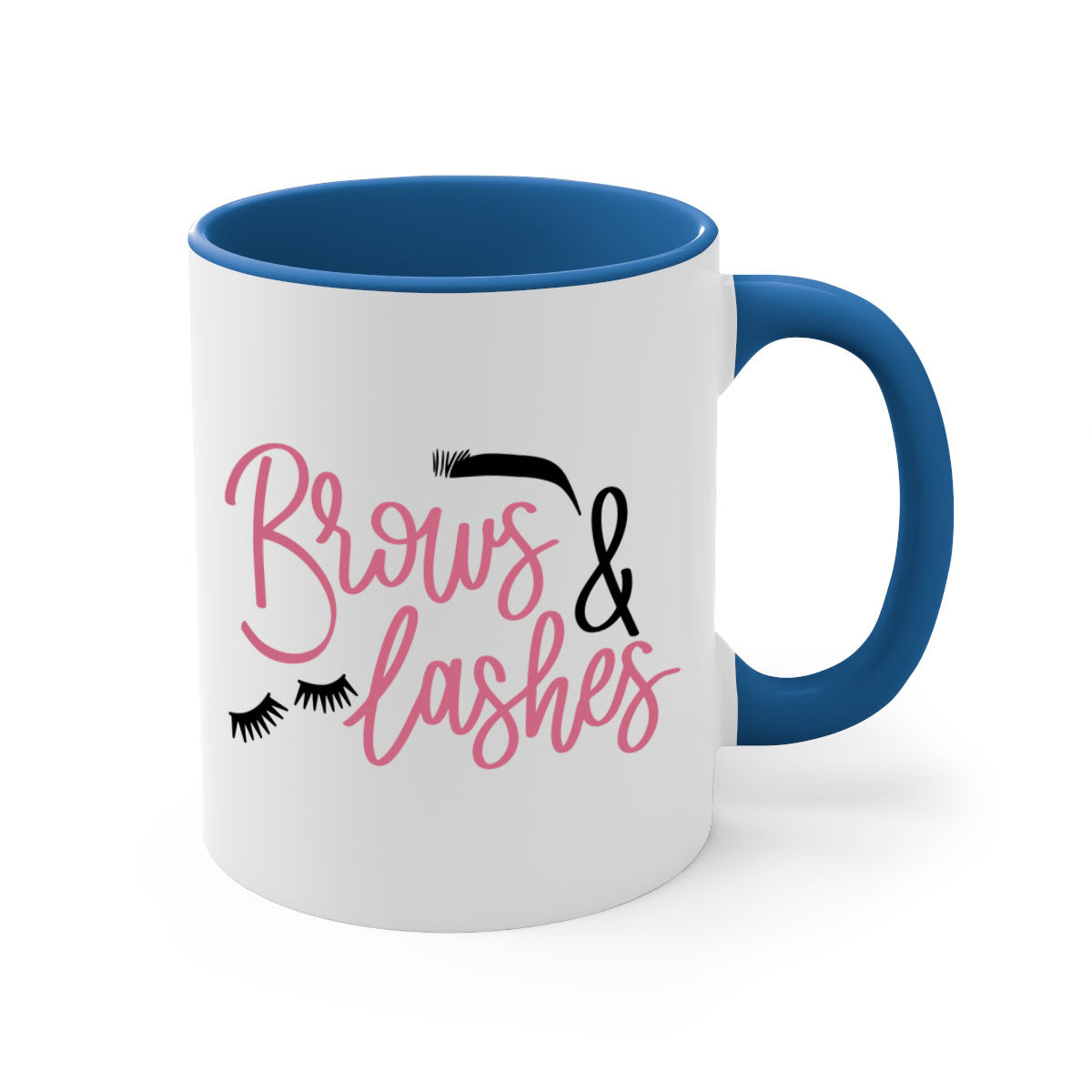 Brows Lashes Style 122# Mug featuring a glossy finish, colored handle, and interior in vibrant colors.