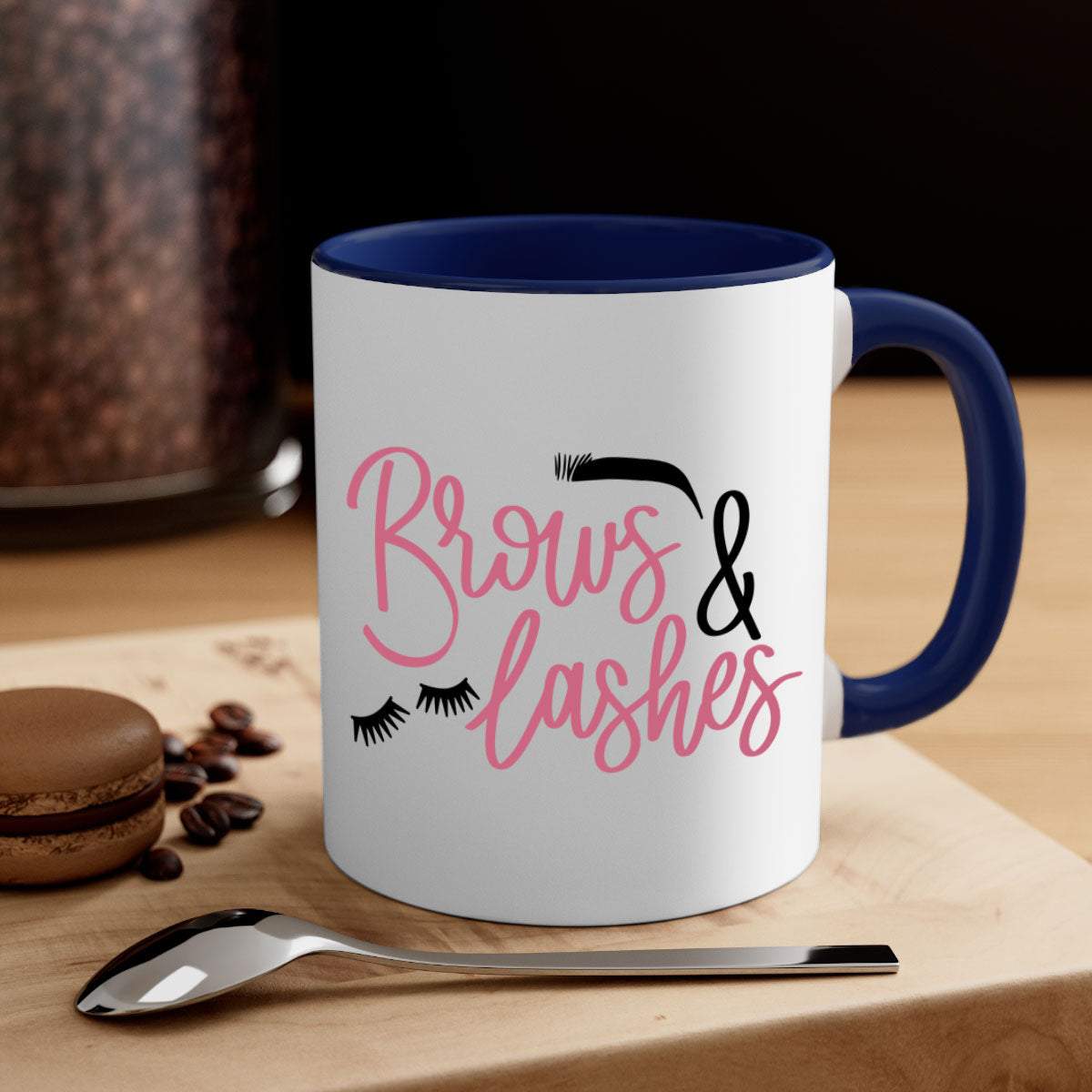 Brows Lashes Style 122# Mug featuring a glossy finish, colored handle, and interior in vibrant colors.