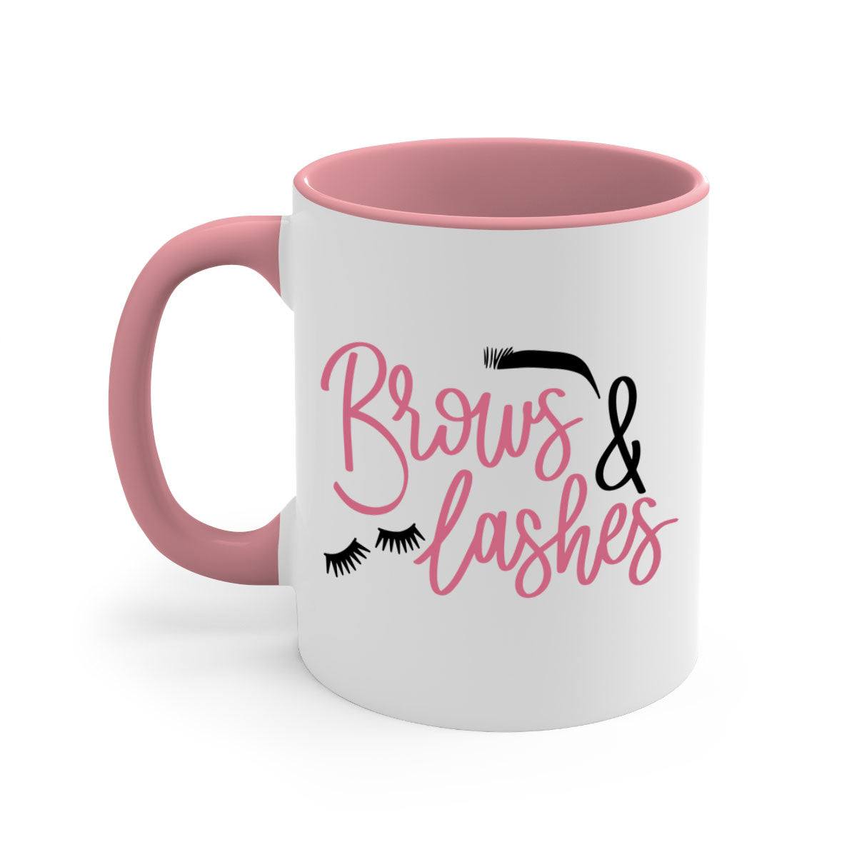 Brows Lashes Style 122# Mug featuring a glossy finish, colored handle, and interior in vibrant colors.