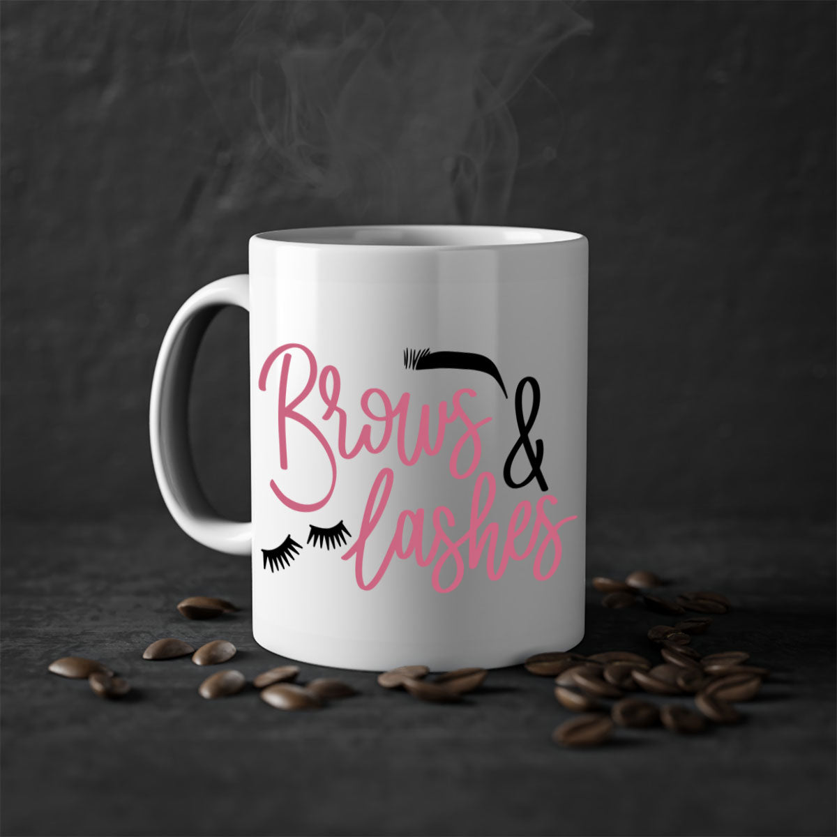 Brows Lashes Style 122# Mug featuring a glossy finish, colored handle, and interior in vibrant colors.