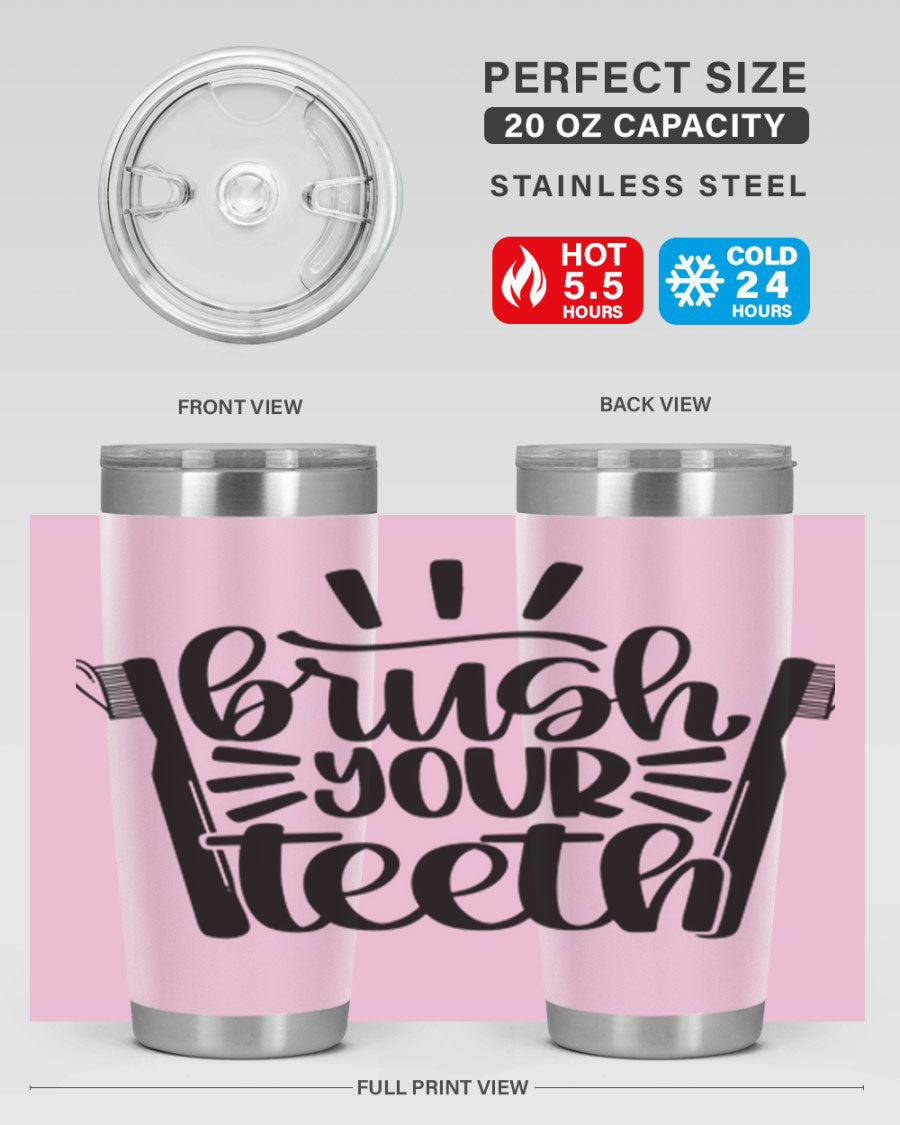 Brush Your Teeth 44# Tumbler in stainless steel with a sleek design, featuring a press-in lid and double wall vacuum insulation.