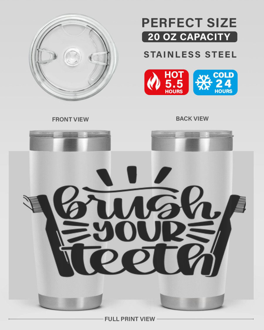 Brush Your Teeth 44# Tumbler in stainless steel with a sleek design, featuring a press-in lid and double wall vacuum insulation.