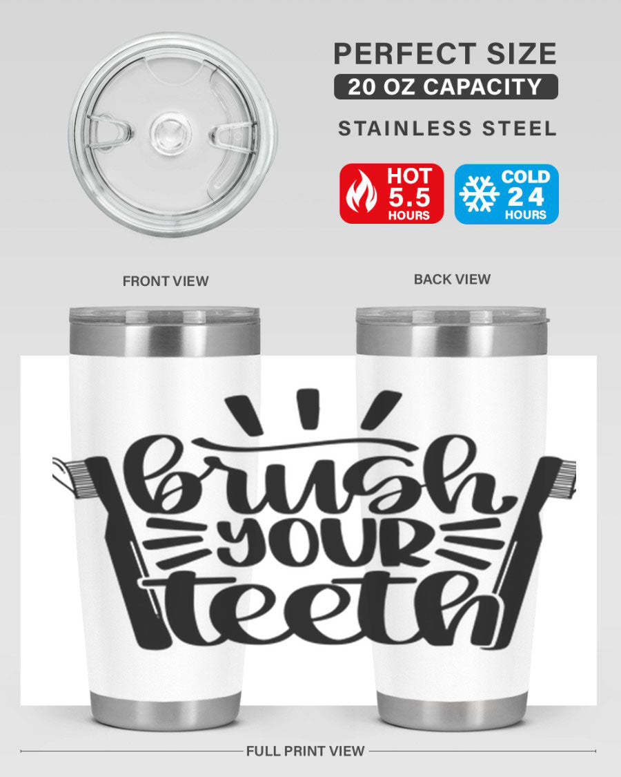 Brush Your Teeth 44# Tumbler in stainless steel with a sleek design, featuring a press-in lid and double wall vacuum insulation.