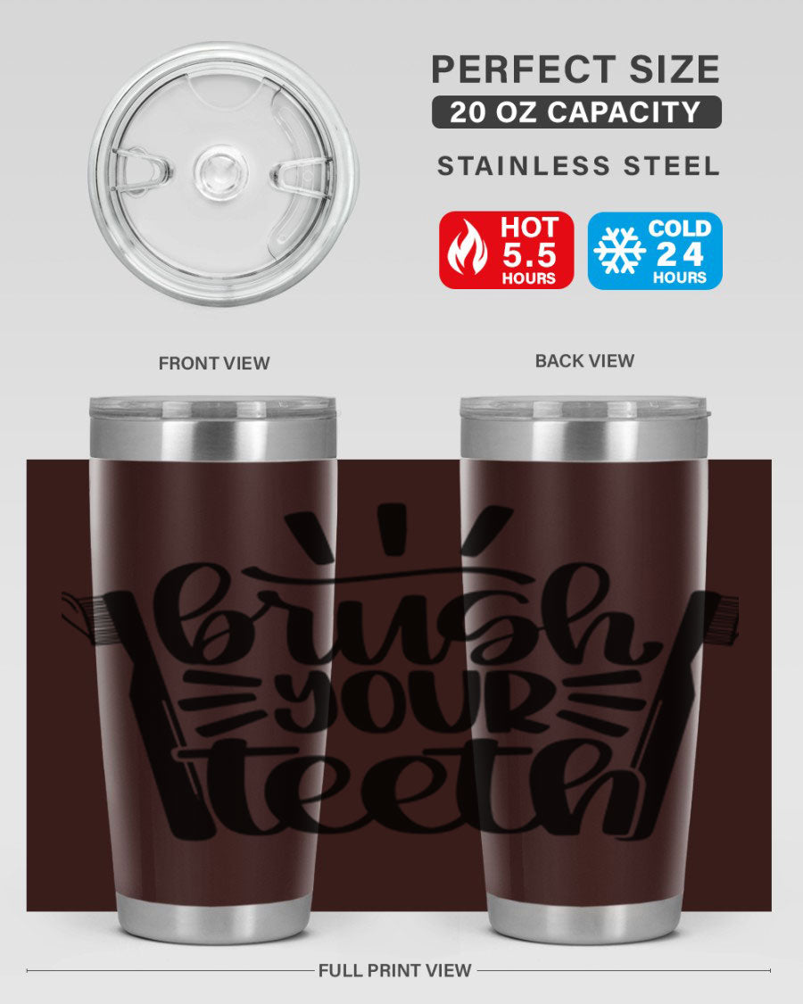 Brush Your Teeth 44# Tumbler in stainless steel with a sleek design, featuring a press-in lid and double wall vacuum insulation.