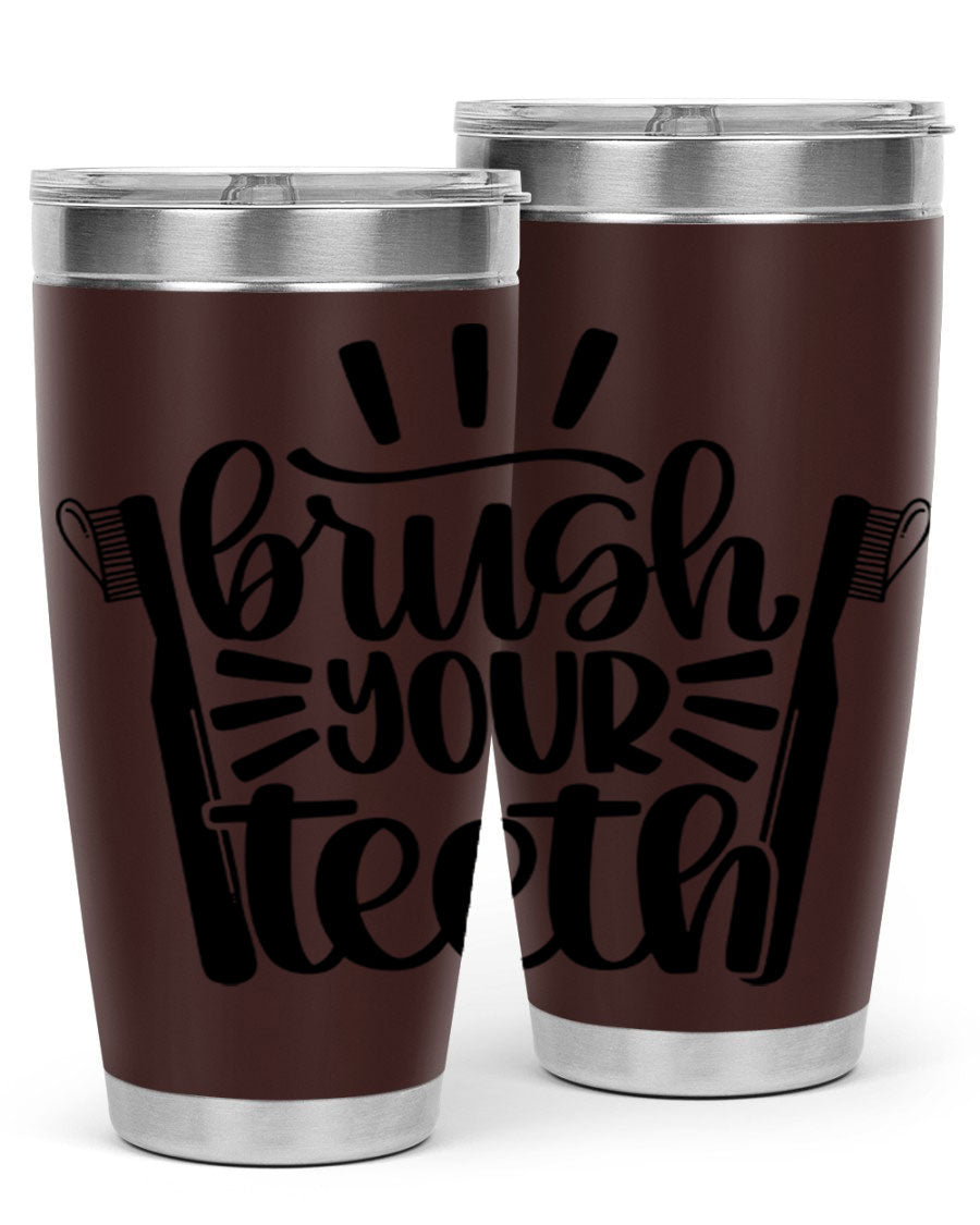 Brush Your Teeth 44# Tumbler in stainless steel with a sleek design, featuring a press-in lid and double wall vacuum insulation.