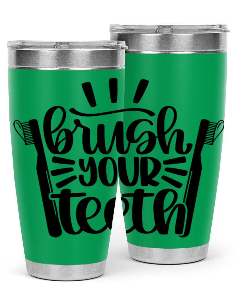 Brush Your Teeth 44# Tumbler in stainless steel with a sleek design, featuring a press-in lid and double wall vacuum insulation.