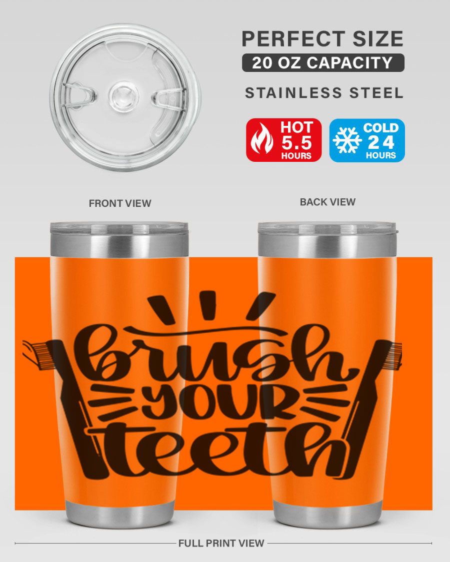 Brush Your Teeth 44# Tumbler in stainless steel with a sleek design, featuring a press-in lid and double wall vacuum insulation.