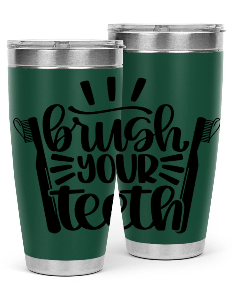 Brush Your Teeth 44# Tumbler in stainless steel with a sleek design, featuring a press-in lid and double wall vacuum insulation.