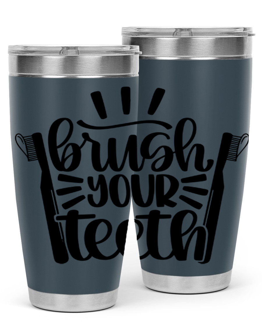 Brush Your Teeth 44# Tumbler in stainless steel with a sleek design, featuring a press-in lid and double wall vacuum insulation.