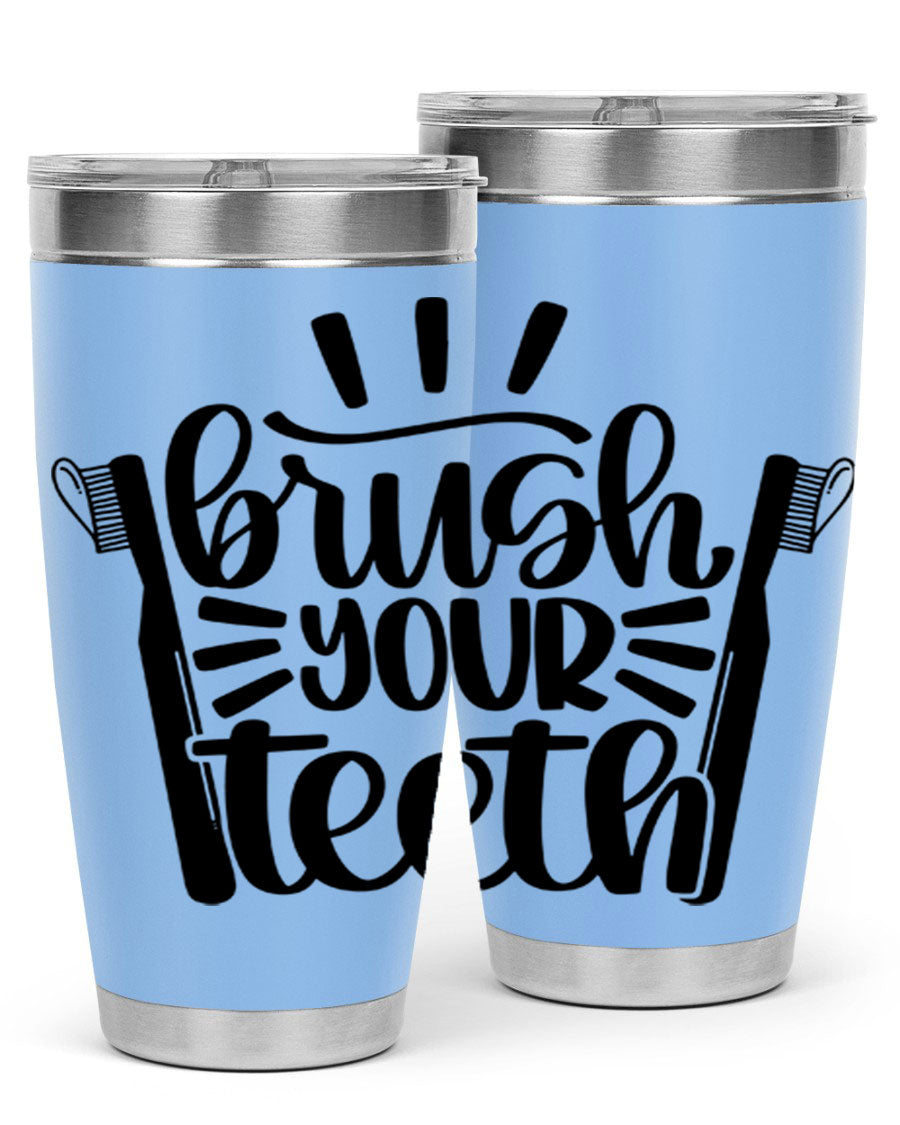 Brush Your Teeth 44# Tumbler in stainless steel with a sleek design, featuring a press-in lid and double wall vacuum insulation.