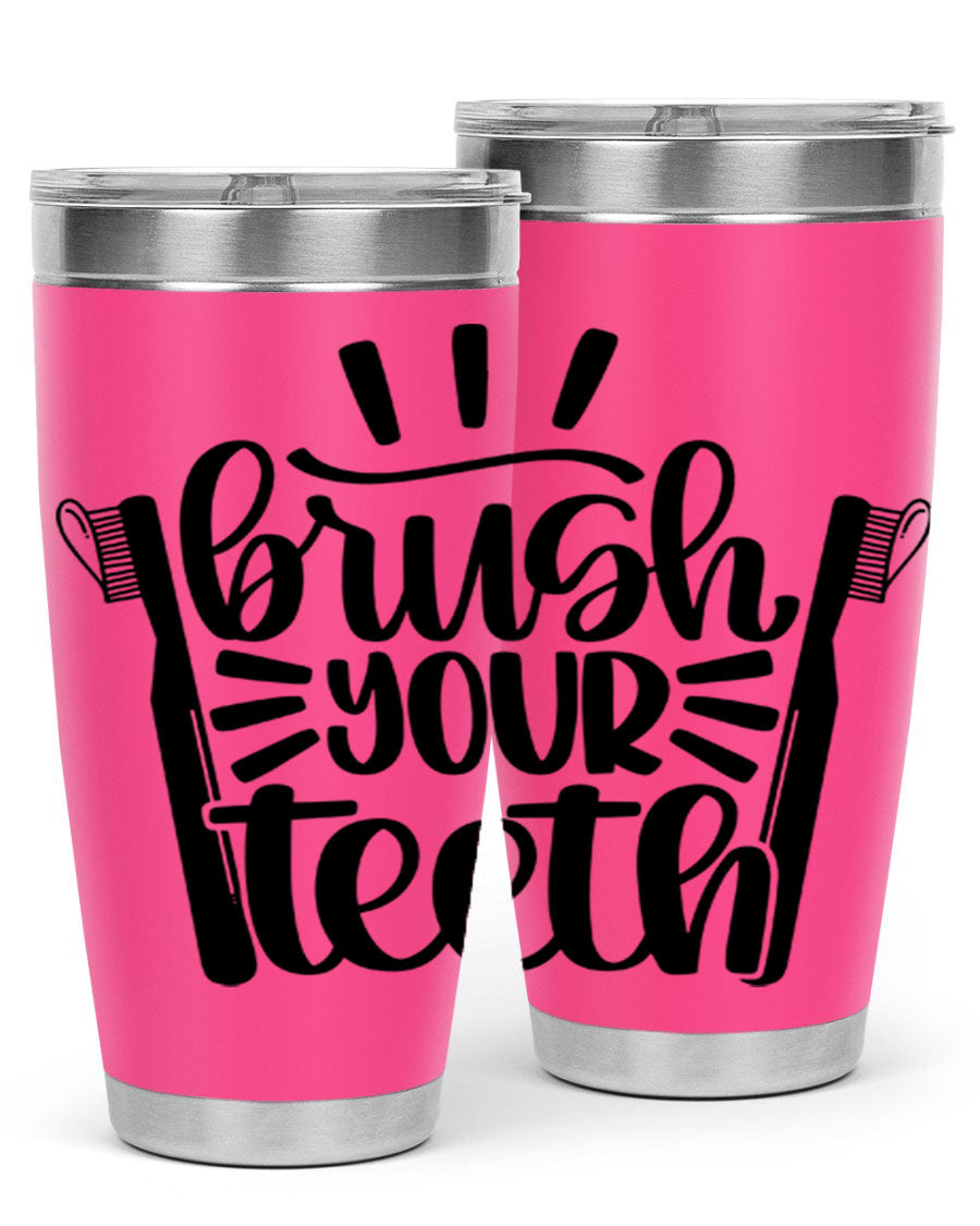 Brush Your Teeth 44# Tumbler in stainless steel with a sleek design, featuring a press-in lid and double wall vacuum insulation.