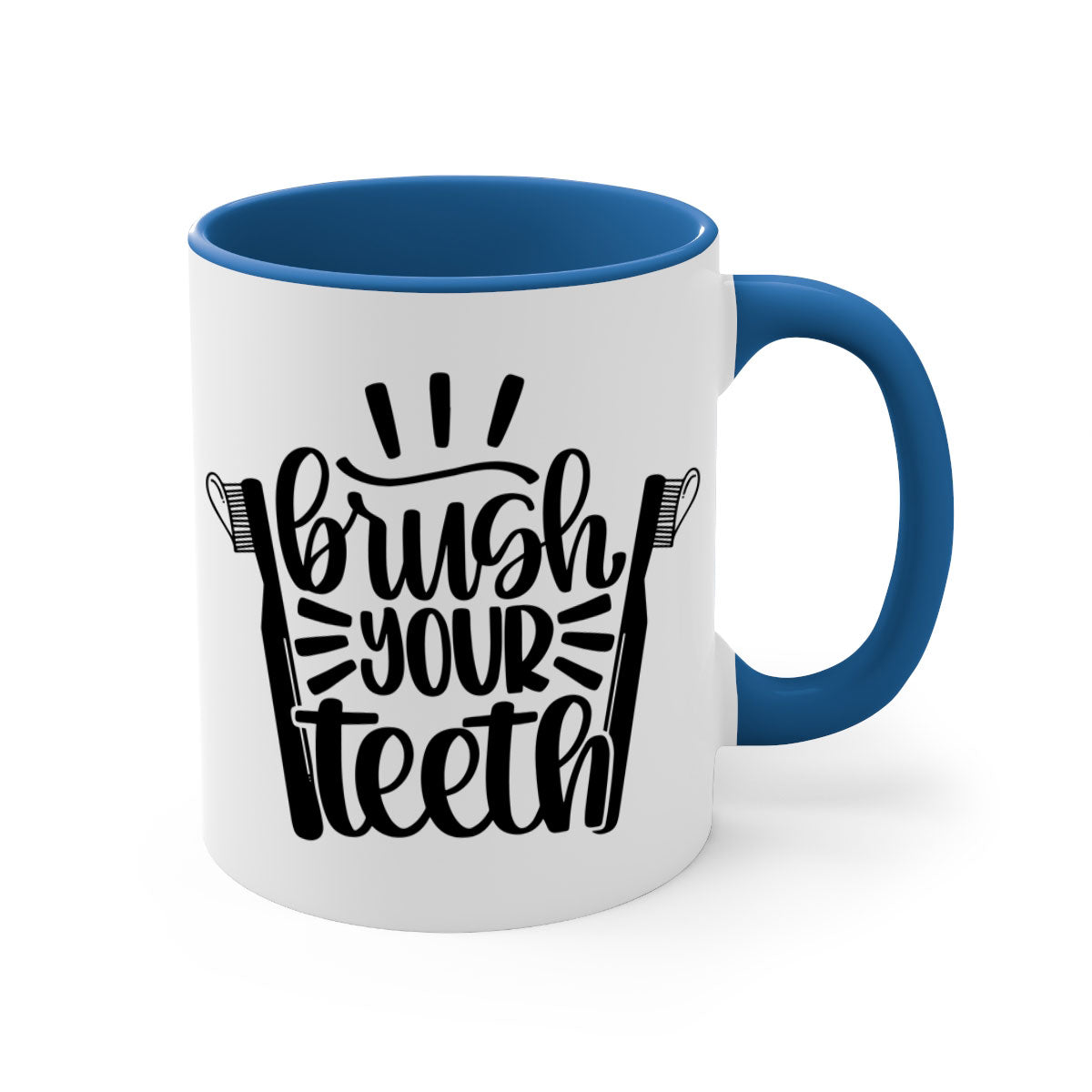 Brush Your Teeth 44# Mug featuring a two-tone design with a colored handle and glossy finish, available in multiple colors.