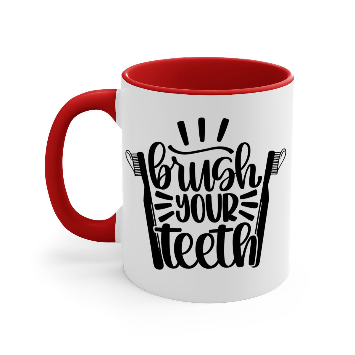 Brush Your Teeth 44# Mug featuring a two-tone design with a colored handle and glossy finish, available in multiple colors.