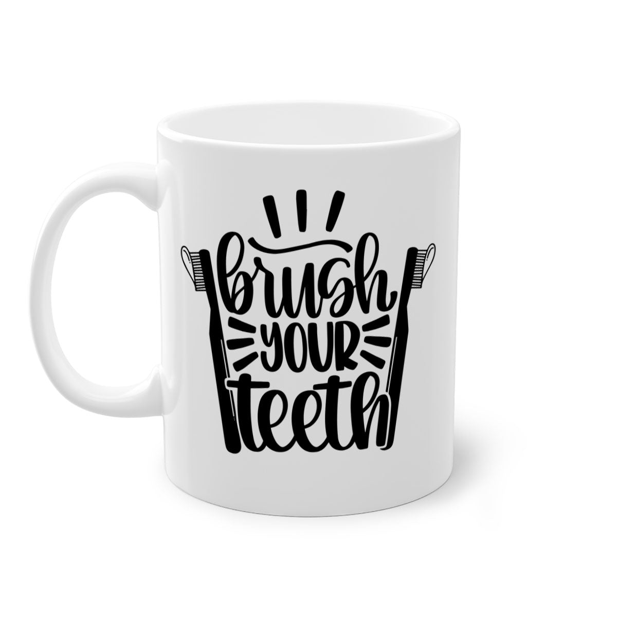 Brush Your Teeth 44# Mug featuring a two-tone design with a colored handle and glossy finish, available in multiple colors.