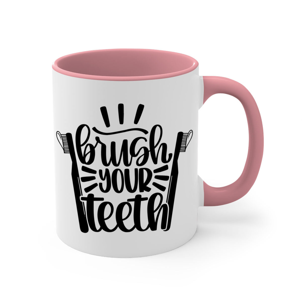 Brush Your Teeth 44# Mug featuring a two-tone design with a colored handle and glossy finish, available in multiple colors.