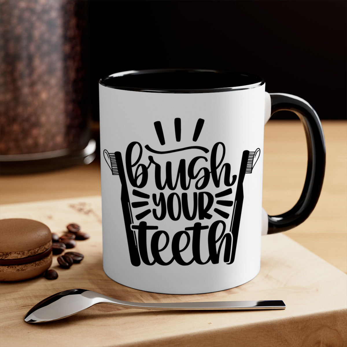 Brush Your Teeth 44# Mug featuring a two-tone design with a colored handle and glossy finish, available in multiple colors.