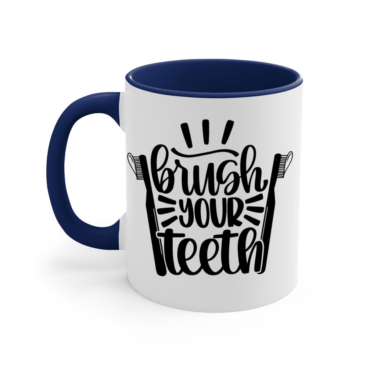 Brush Your Teeth 44# Mug featuring a two-tone design with a colored handle and glossy finish, available in multiple colors.