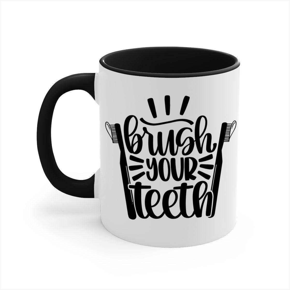 Brush Your Teeth 44# Mug featuring a two-tone design with a colored handle and glossy finish, available in multiple colors.