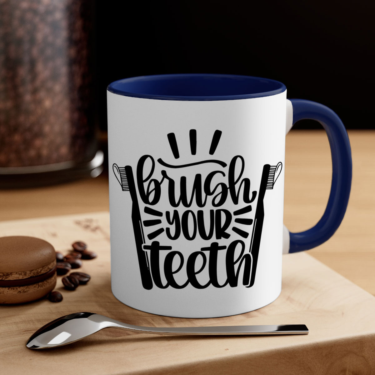 Brush Your Teeth 44# Mug featuring a two-tone design with a colored handle and glossy finish, available in multiple colors.