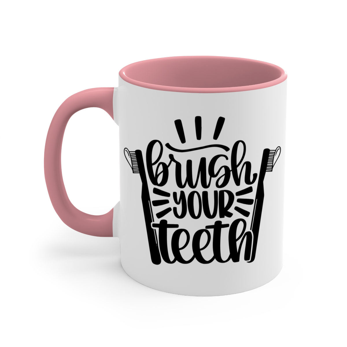 Brush Your Teeth 44# Mug featuring a two-tone design with a colored handle and glossy finish, available in multiple colors.