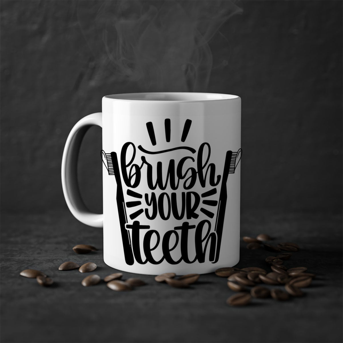 Brush Your Teeth 44# Mug featuring a two-tone design with a colored handle and glossy finish, available in multiple colors.