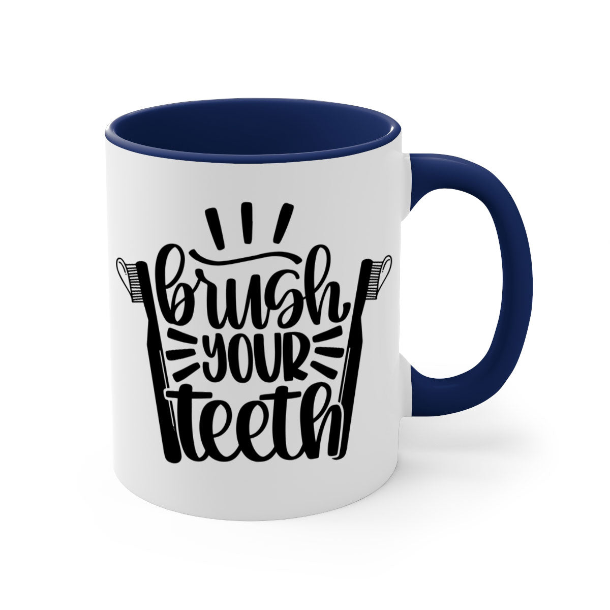 Brush Your Teeth 44# Mug featuring a two-tone design with a colored handle and glossy finish, available in multiple colors.