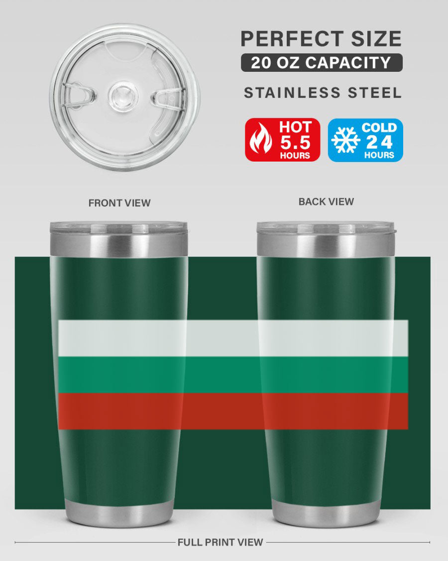 Bulgaria 172# Tumbler featuring a vibrant Bulgaria flag design, made of stainless steel with double wall vacuum insulation.