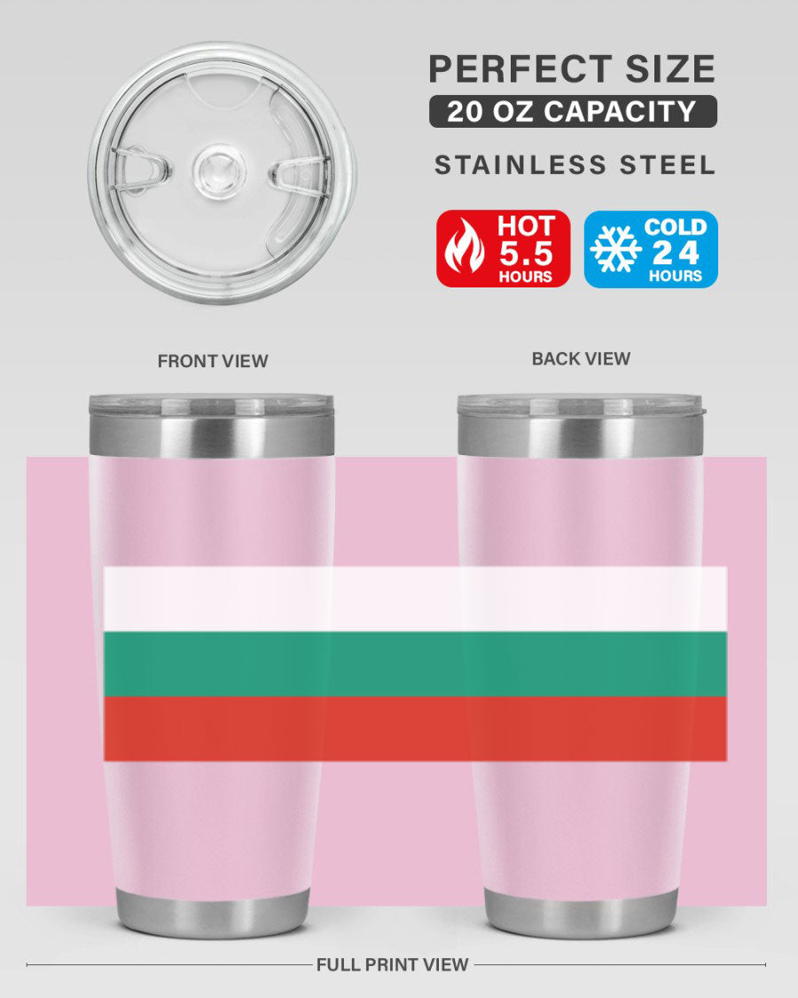 Bulgaria 172# Tumbler featuring a vibrant Bulgaria flag design, made of stainless steel with double wall vacuum insulation.