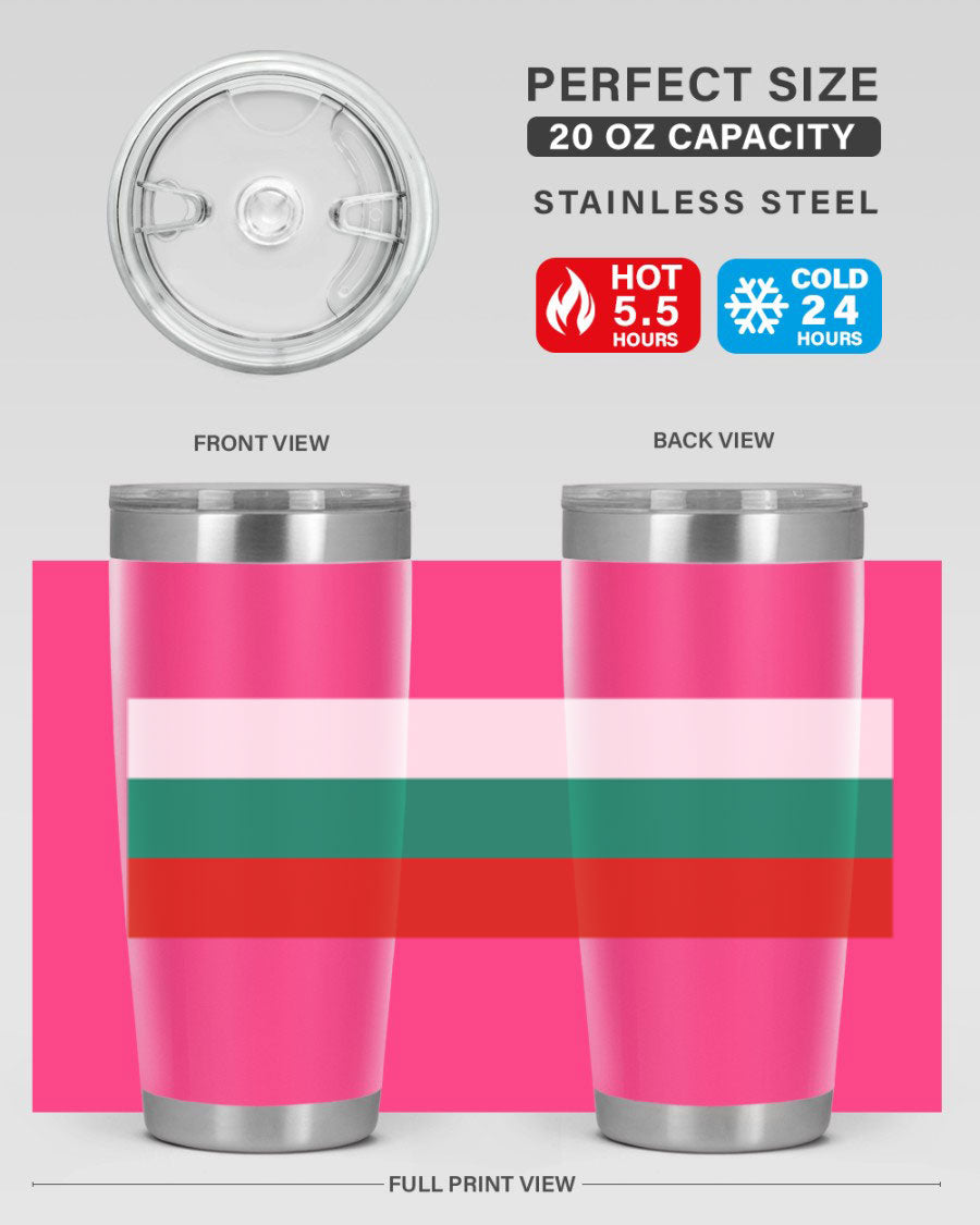 Bulgaria 172# Tumbler featuring a vibrant Bulgaria flag design, made of stainless steel with double wall vacuum insulation.