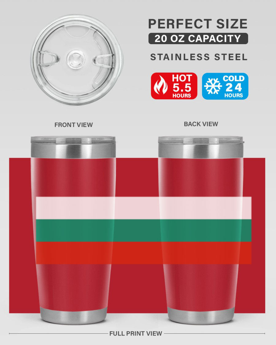 Bulgaria 172# Tumbler featuring a vibrant Bulgaria flag design, made of stainless steel with double wall vacuum insulation.