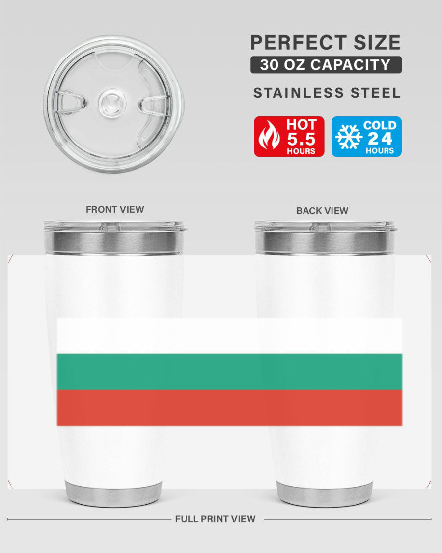 Bulgaria 172# Tumbler featuring a vibrant Bulgaria flag design, made of stainless steel with double wall vacuum insulation.