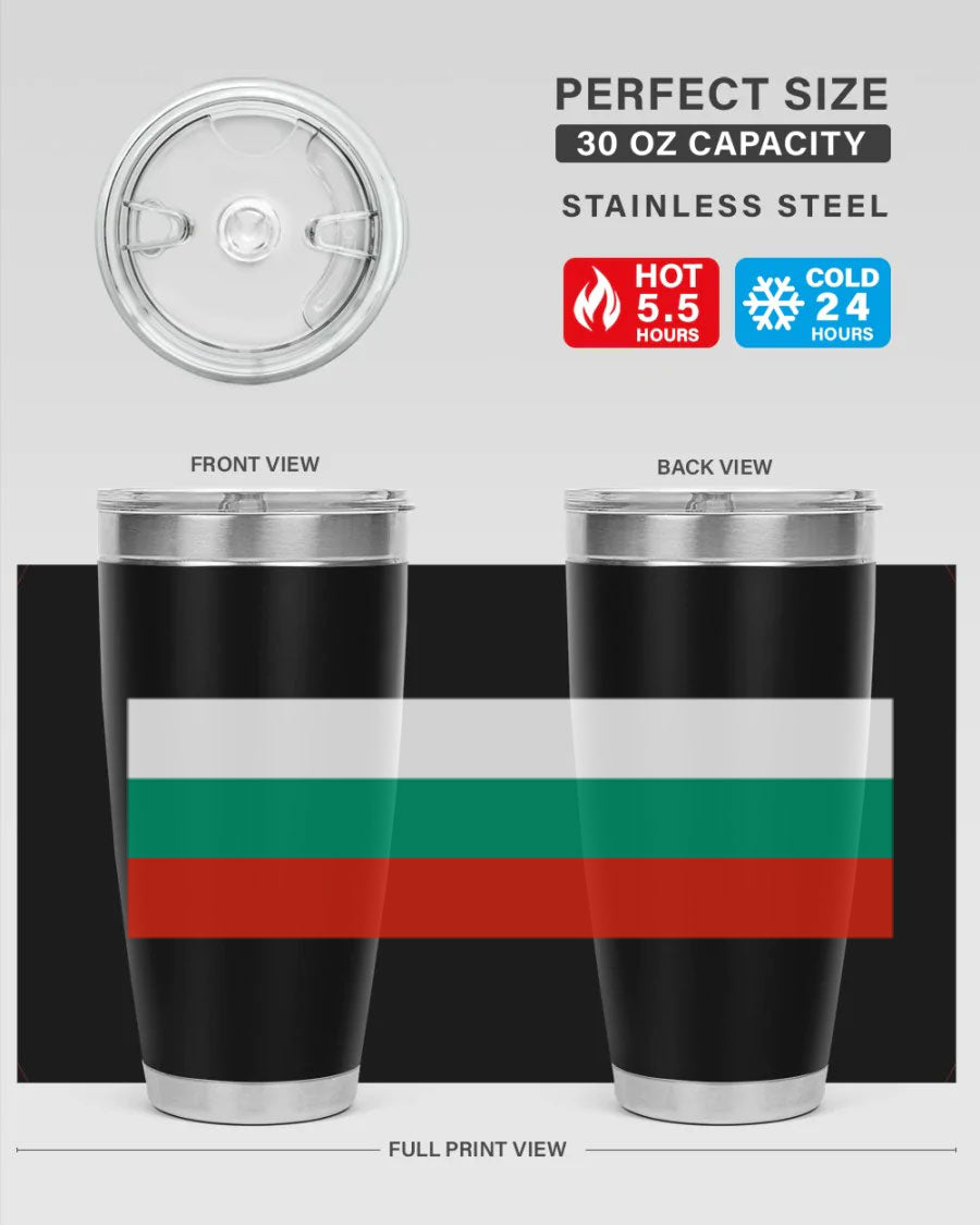 Bulgaria 172# Tumbler featuring a vibrant Bulgaria flag design, made of stainless steel with double wall vacuum insulation.