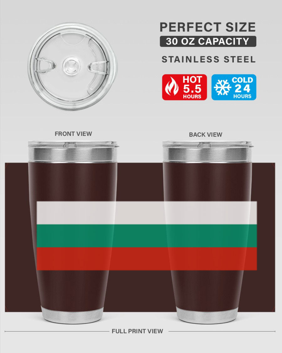 Bulgaria 172# Tumbler featuring a vibrant Bulgaria flag design, made of stainless steel with double wall vacuum insulation.