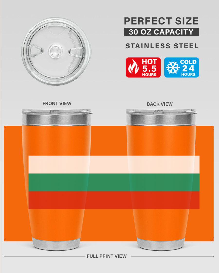 Bulgaria 172# Tumbler featuring a vibrant Bulgaria flag design, made of stainless steel with double wall vacuum insulation.