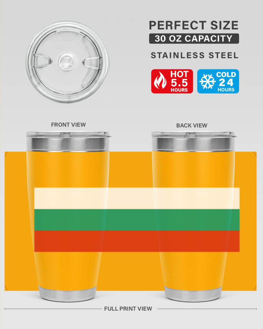 Bulgaria 172# Tumbler featuring a vibrant Bulgaria flag design, made of stainless steel with double wall vacuum insulation.