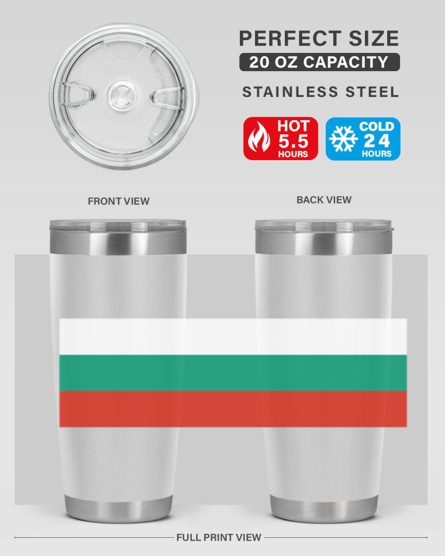 Bulgaria 172# Tumbler featuring a vibrant Bulgaria flag design, made of stainless steel with double wall vacuum insulation.