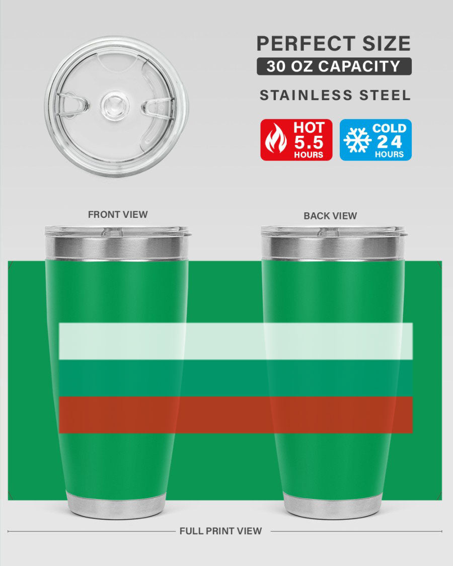 Bulgaria 172# Tumbler featuring a vibrant Bulgaria flag design, made of stainless steel with double wall vacuum insulation.