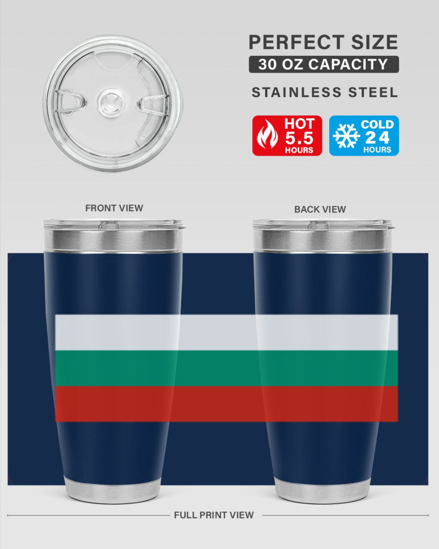 Bulgaria 172# Tumbler featuring a vibrant Bulgaria flag design, made of stainless steel with double wall vacuum insulation.