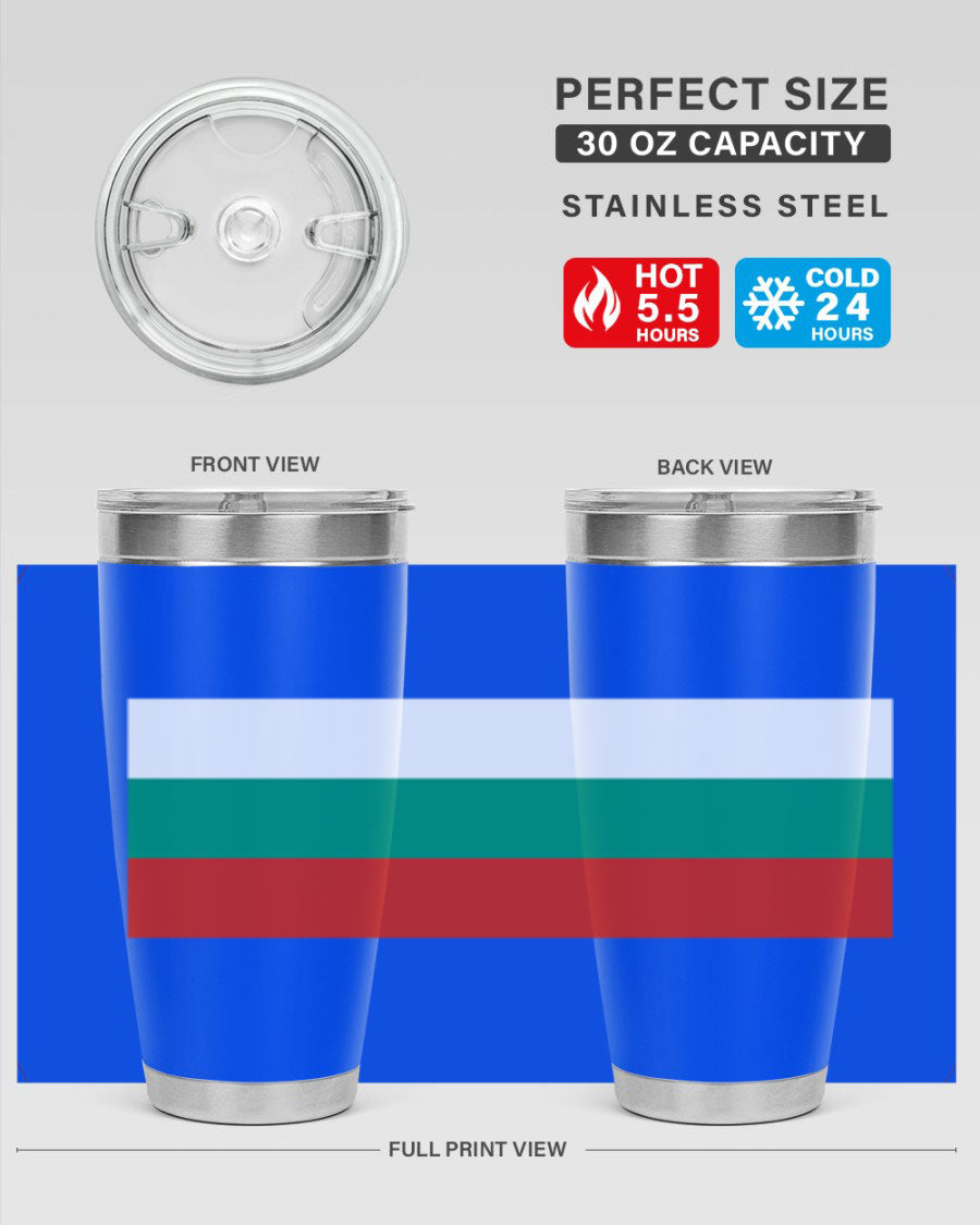 Bulgaria 172# Tumbler featuring a vibrant Bulgaria flag design, made of stainless steel with double wall vacuum insulation.