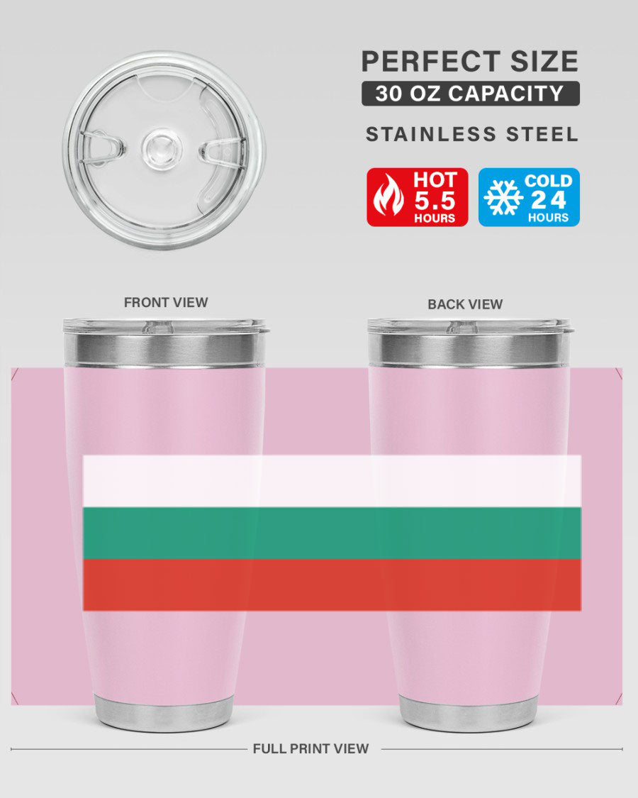 Bulgaria 172# Tumbler featuring a vibrant Bulgaria flag design, made of stainless steel with double wall vacuum insulation.