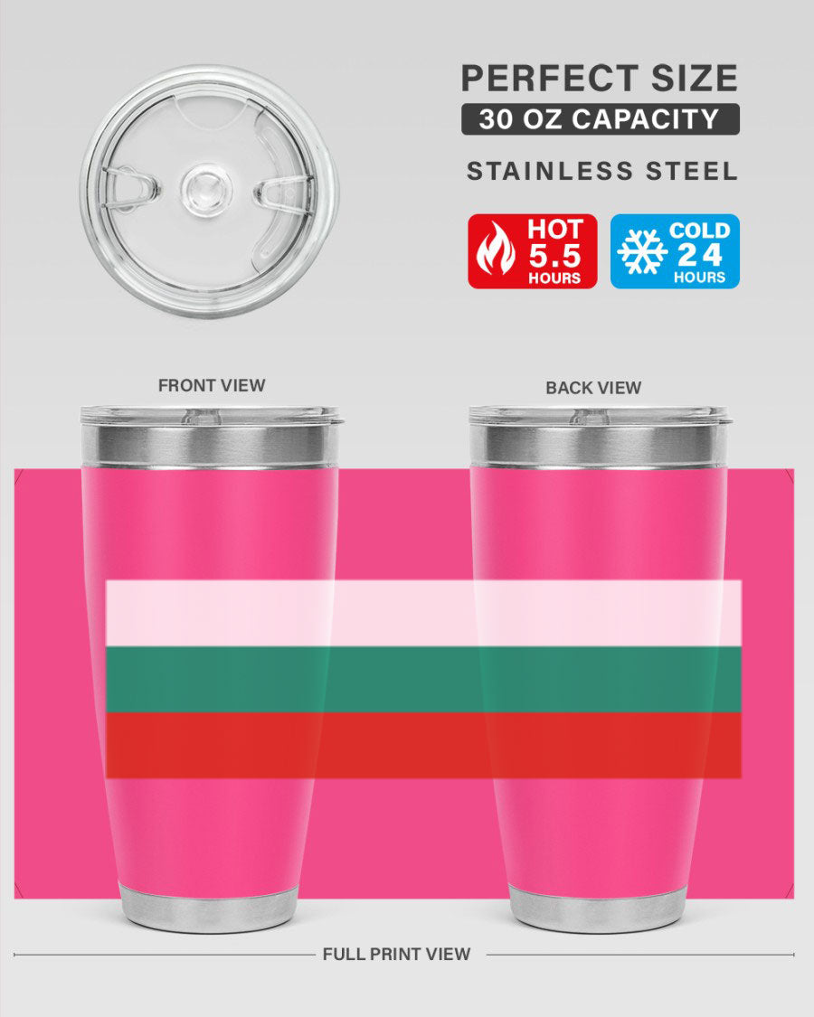 Bulgaria 172# Tumbler featuring a vibrant Bulgaria flag design, made of stainless steel with double wall vacuum insulation.