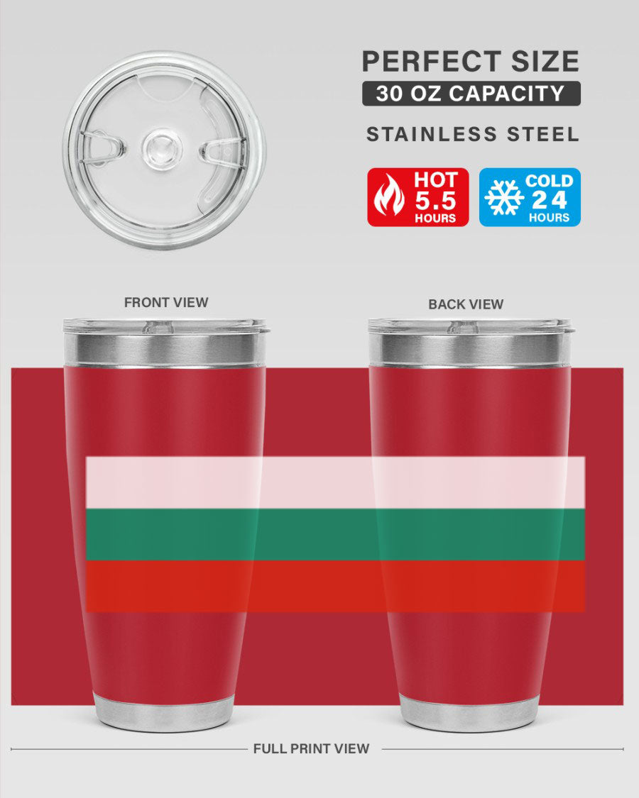 Bulgaria 172# Tumbler featuring a vibrant Bulgaria flag design, made of stainless steel with double wall vacuum insulation.