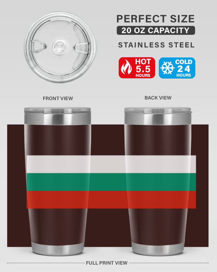 Bulgaria 172# Tumbler featuring a vibrant Bulgaria flag design, made of stainless steel with double wall vacuum insulation.