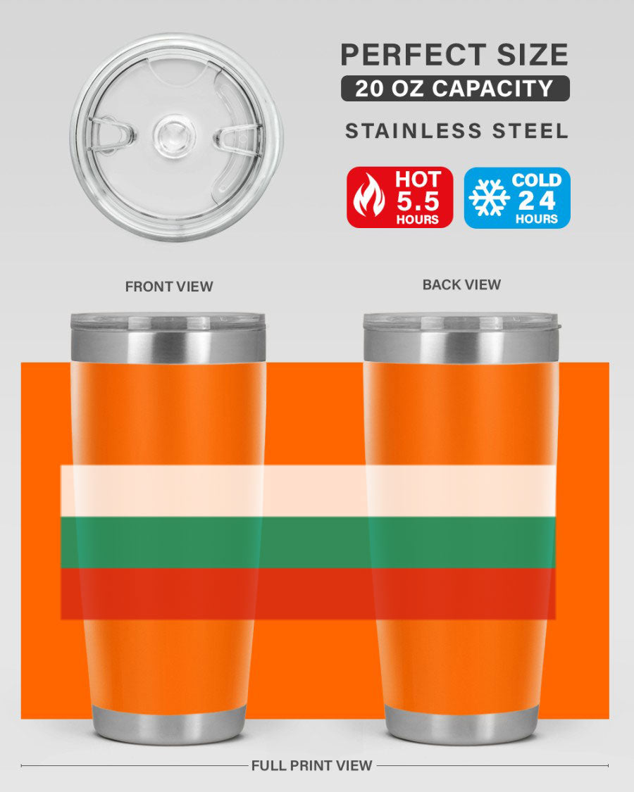 Bulgaria 172# Tumbler featuring a vibrant Bulgaria flag design, made of stainless steel with double wall vacuum insulation.